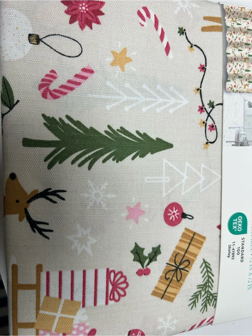 Twilight Town Christmas Reindeer Pink Peppermint Shower Curtain 72x72 NWT